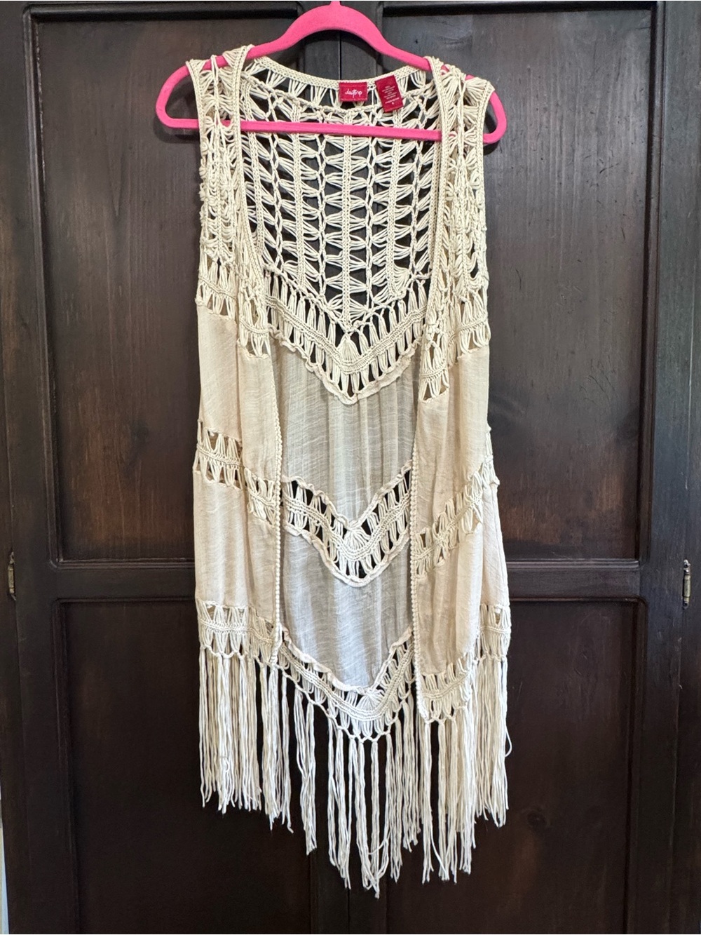 Daytrip Boho Crochet Fringe Vest - Cream Vintage Style Vest Size Small